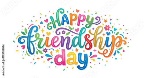 Photography Friendship day lettering with floral ornament and colorful confetti