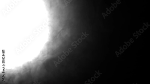 Smoke swirls left‑to‑right across a white screen, growing dense and forming patterns until it fills the frame and turns it black.