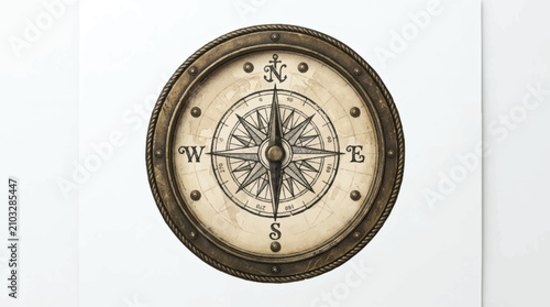 Vintage compass emblem for branding and logo design. Classic navigation icon with ornate line art for corporate identity.