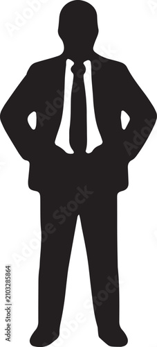 Black silhouette of a confident businessman standing in a formal suit and tie