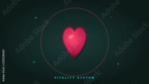 Heart Symbol Pulsing in Digital HUD Interface for Vitality System UI