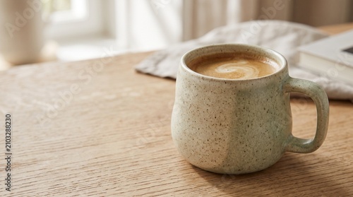 Fresh coffee in a handmade ceramic mug