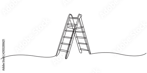 One continuous line drawing of a folding ladder. simple linear style Doodle vector illustration Editable stroke, one line art Fire Ladder vector illustration. line art, one continuous line, pro vector