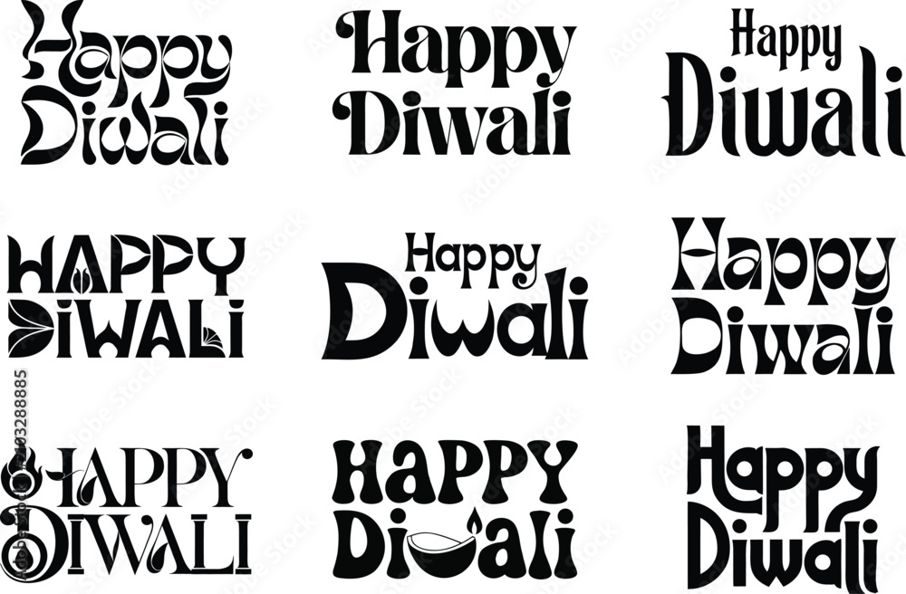 Fototapeta premium Happy Diwali Typography Lettering Bundle Collection