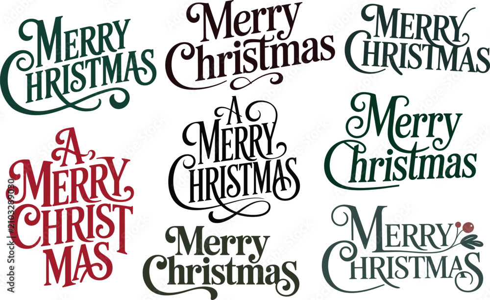 Fototapeta premium Merry Christmas Typography Bundle Decorative Holiday Lettering Collection