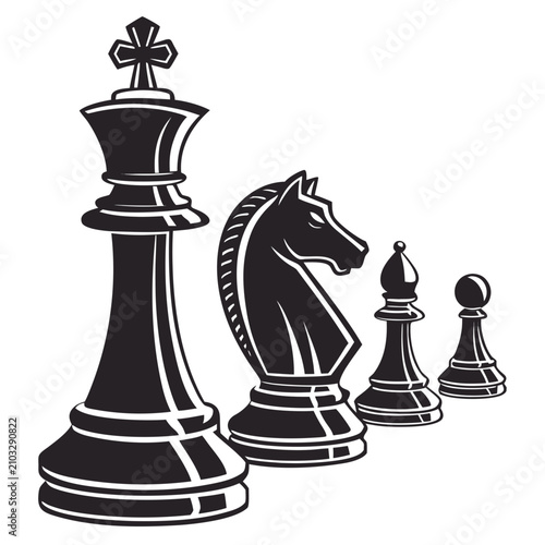 Bild auf Leinwand Set of chess pieces king knight bishop pawn with strategy