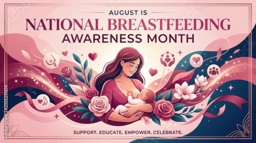 August is national breastfeeding awareness month,  graphic design, illustration 