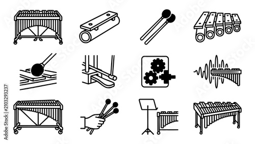 Bild auf Leinwand Mallet Percussion Instrument Line Icon Set