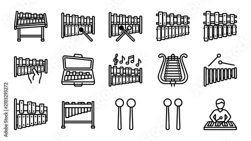 Cuadro en lienzo Xylophone Collection Outline Icon Set