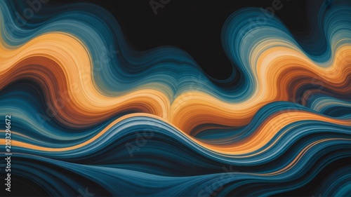 Beautiful abstract artwork featuring a mesmerizing swirl of flowing blue and orange gradient waves and curves