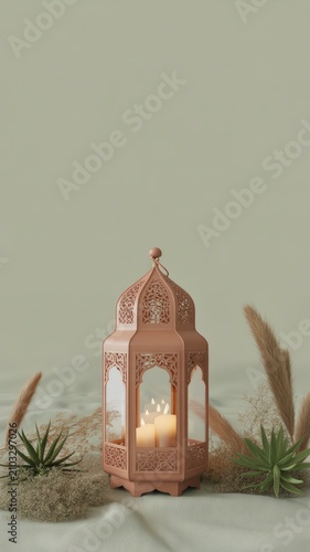 Candlelit lantern with plants and desert elements