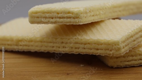 Waffles rotating slowly in a circle.