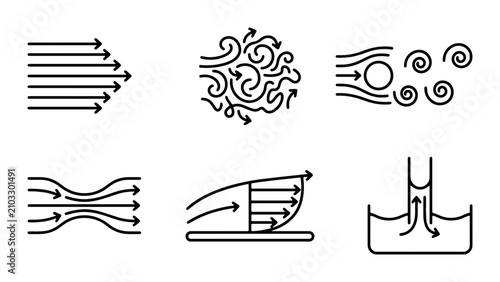 Принти на полотні Fluid Dynamics Icons, Flow Physics Diagrams, Aerodynamics & Hydrodynamics Concep