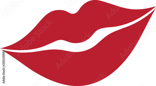Tableau sur toile Red lips with a hint of smile, suggesting allure and sensuality