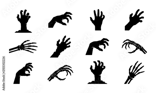 Photos Zombie Hand Icons, Spooky Halloween Claws, Horror Grasping Gestures, Dark Silhou