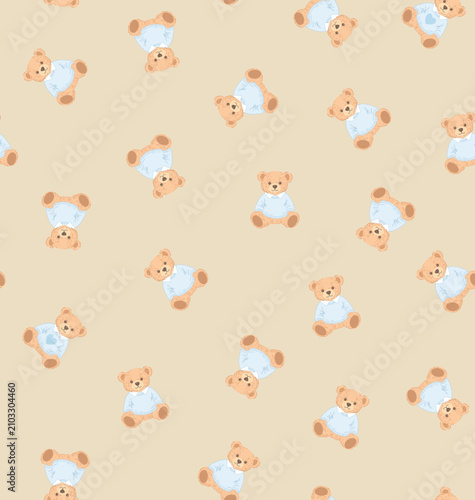 seamless baby teddy bear pattern beige background 