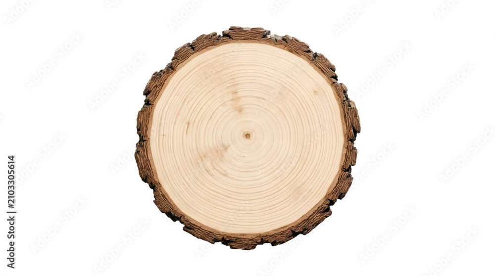 Fototapeta premium Cross section of a tree trunk showing growth rings and bark texture PNG Isolated on transparent background