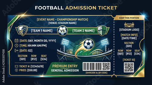 Photography Elegant Sports Event Entry Pass - Championship Football Game Admission Ticket Te