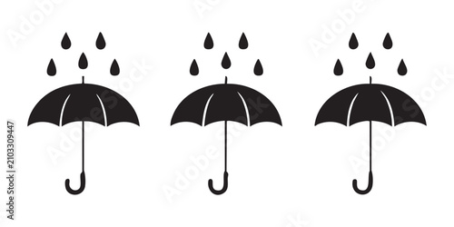 Foto Row of identical black umbrella icons with falling rain droplets for weather forecast web interface