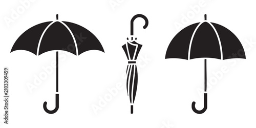 Canvastavla Collection of various umbrella icons including open parasols and closed compact travel item set design