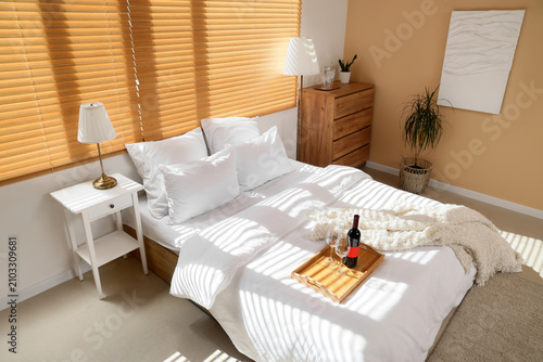 Interior of hotel room with...
