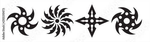 Foto Ninja Shuriken Throwing Star Silhouette Set - Japanese Martial Arts Weapon Icons
