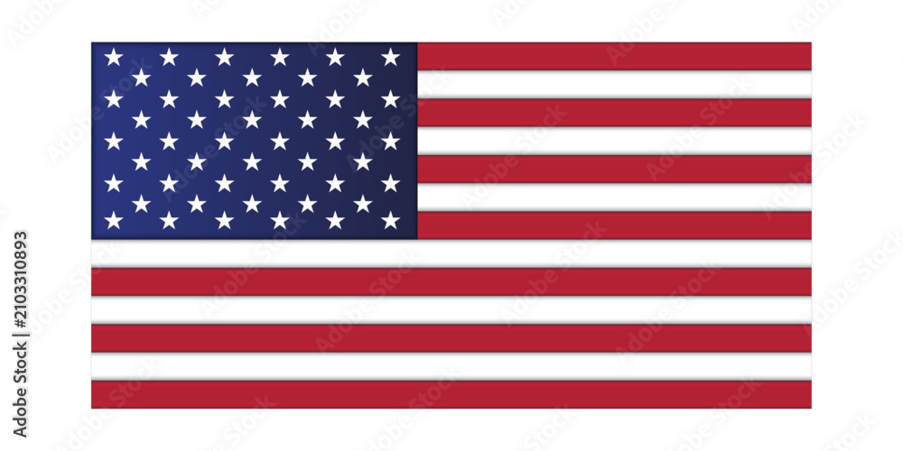 Fototapeta premium United States of America flag with red and white stripes white stars on blue field in accurate proportions realistic 3d American national symbol isolated on transparent PNG background