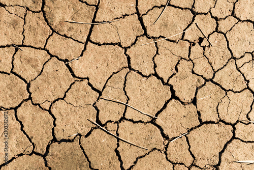 Photography Dry cracked soil stretching across arid ground for drought and climate change concept