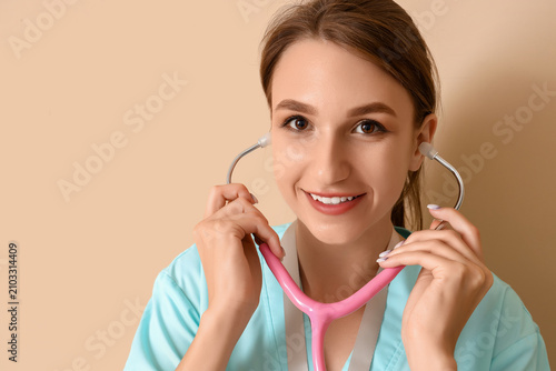 Female medical intern with ...