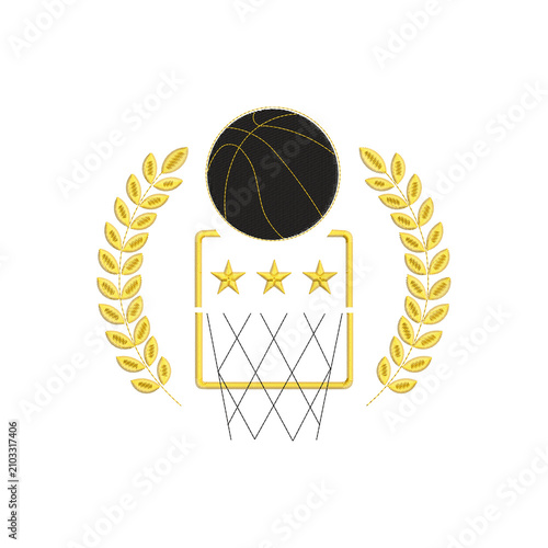 Basketball Champion Embroidery Design with Laurel Wreath Badge
