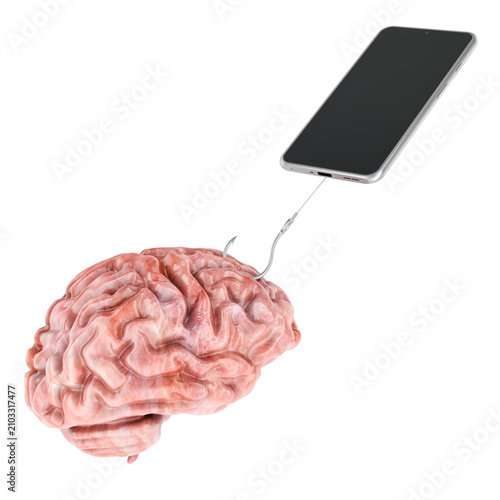 Fotografía Smartphone hooks human brain, phone addiction and attention capture concept