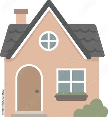 Modern Single-Story House UI Illustration for Construction and Architecture Design