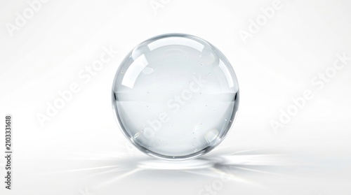 Transparent water sphere bubble isolated on a white background for an abstract digital technology object. This high-tech purity