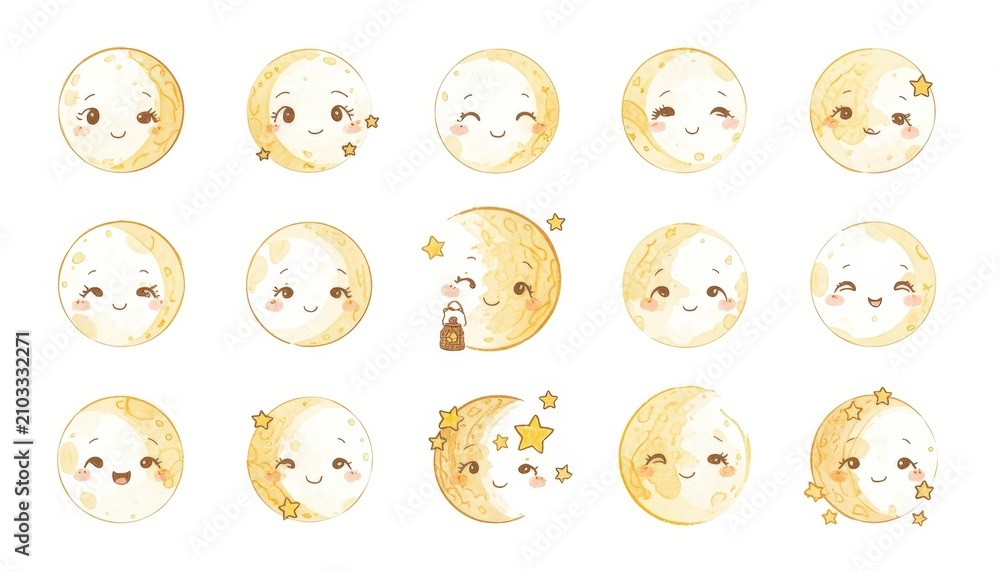 Fototapeta premium There is a drawing of a cartoon moon with different faces on it