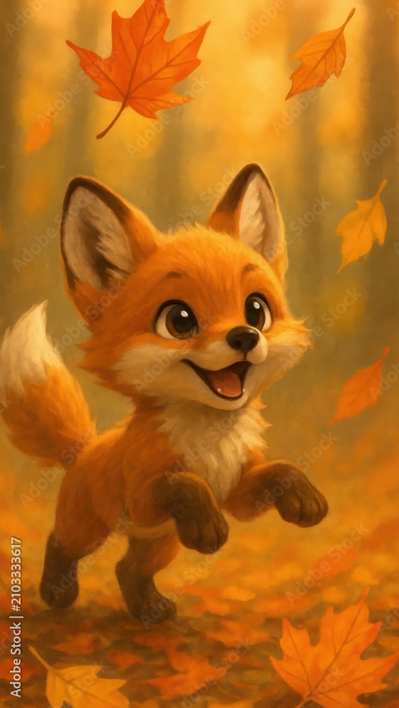 Fototapeta premium Adorable fox amidst autumn leaves mobile wallpaper