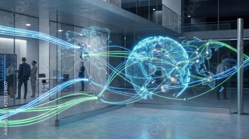 Global network nodes with light connections, international technology innovation modern clean commercial asset high-quality