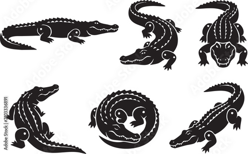 A set of crocodiles. Hand drawn vector illustration	