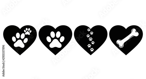 Cuadro en lienzo A heartfelt collection of black silhouette illustrations, featuring various dog