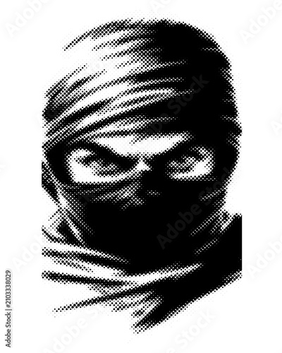 Foto Dramatic portrait illustration of a mysterious person wearing a headscarf and fa