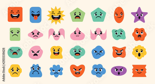 Obraz na plátne Colorful collection of diverse cartoon emoji faces and shapes, each uniquely exp