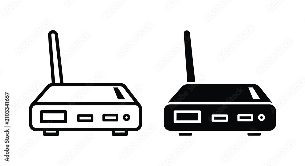 Fototapeta premium Wireless Router Icons Black And White Line Art Style