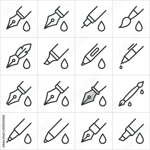 Calligraphy pen and ink drop icons.