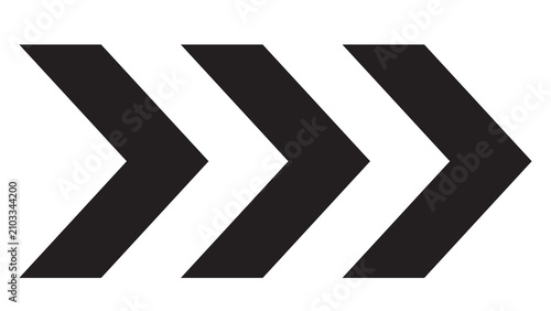 фотографія Three thick black chevron arrows pointing right isolated with direction navigati