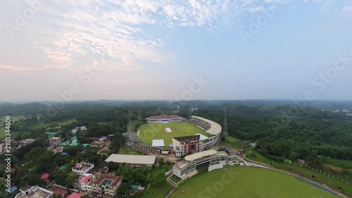 Drone flying over Sylhet International Cricket Stadium landscape