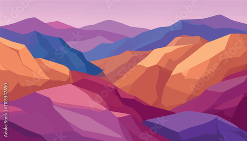 Tableau sur toile Vector of  low poly landscape game background banner featuring geometric mountains