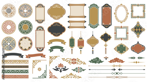 Foto Set of asian ornamental frames borders and decorative elements.