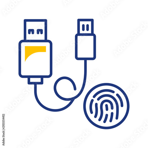 Usb fingerprint icon. Technology and biometric authentication line symbol. Color.