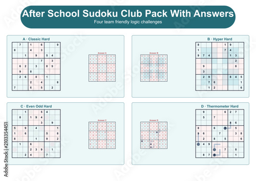 Canvas Print After school Sudoku club pack with answers in four difficulty levels