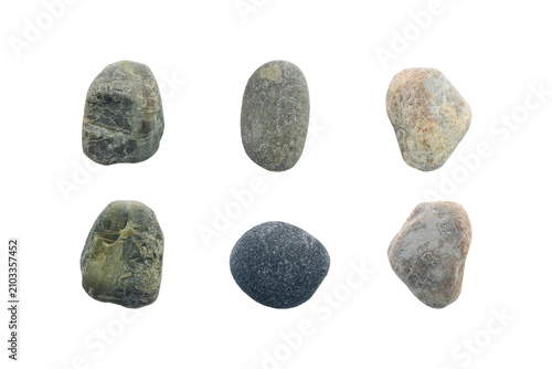 Cuadro en lienzo Set of natural sea pebbles isolated on white background.