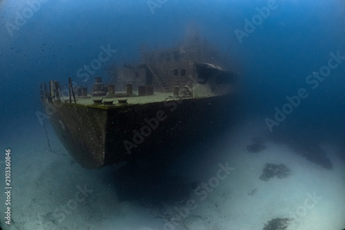 Принти на полотні Underwater shipwreck Um El Faroud resting on sandy seabed in malta